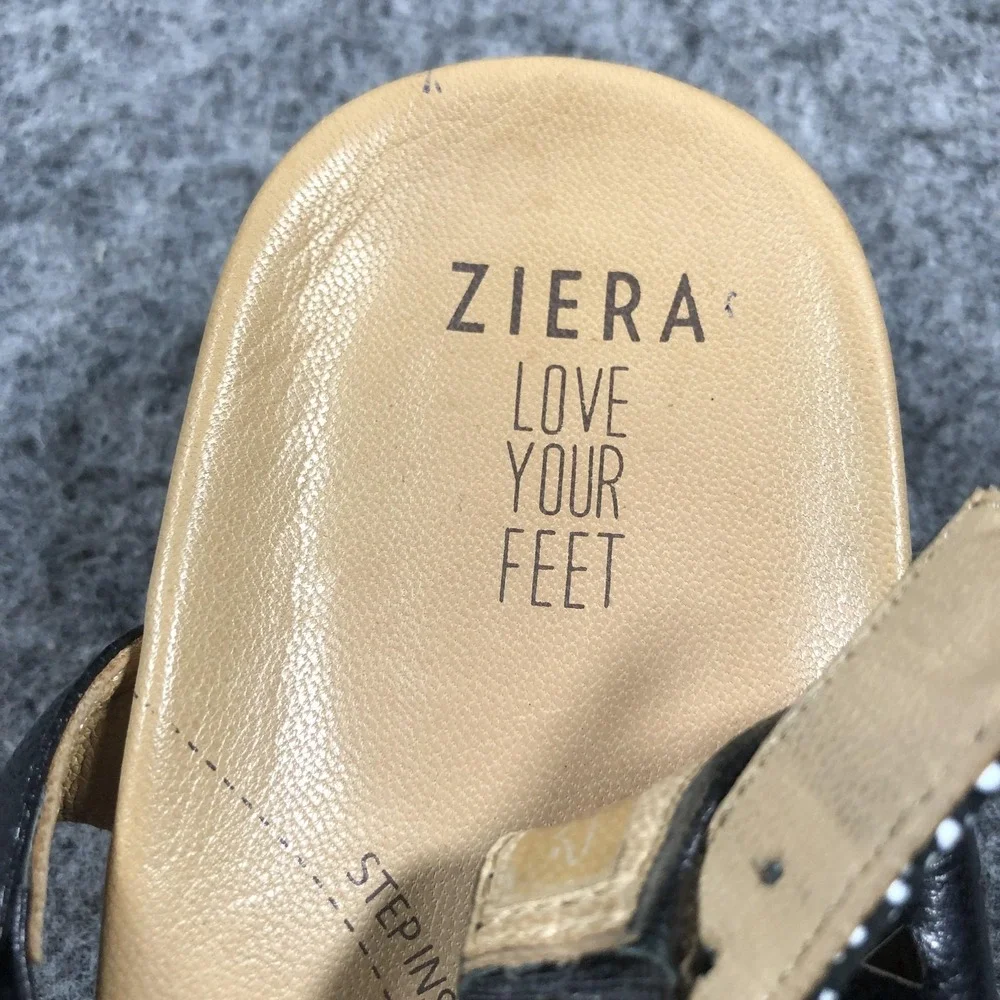Ziera Womens 10.5 Black Leather Slingback Wedge Sandals Comfort